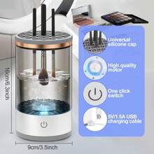 1 Peça Limpador de Pincel de Maquiagem, Novo Upgrade 2024 de 2 em 1 Limpador e Secador Elétrico de Pincel de Maquiagem com USB, À prova d'água, Inclui Suporte de Armazenamento, Limpador Elétrico Recarregável de Pincéis Cosméticos, Rotação Automática para Limpeza Profunda com Tapete de Limpeza de Pincel, Adequado para Conjunto de Pincéis de Maquiagem, Sombra, Blush, Adequado para Todos os Tamanhos e Estilos de Pincéis de Maquiagem
