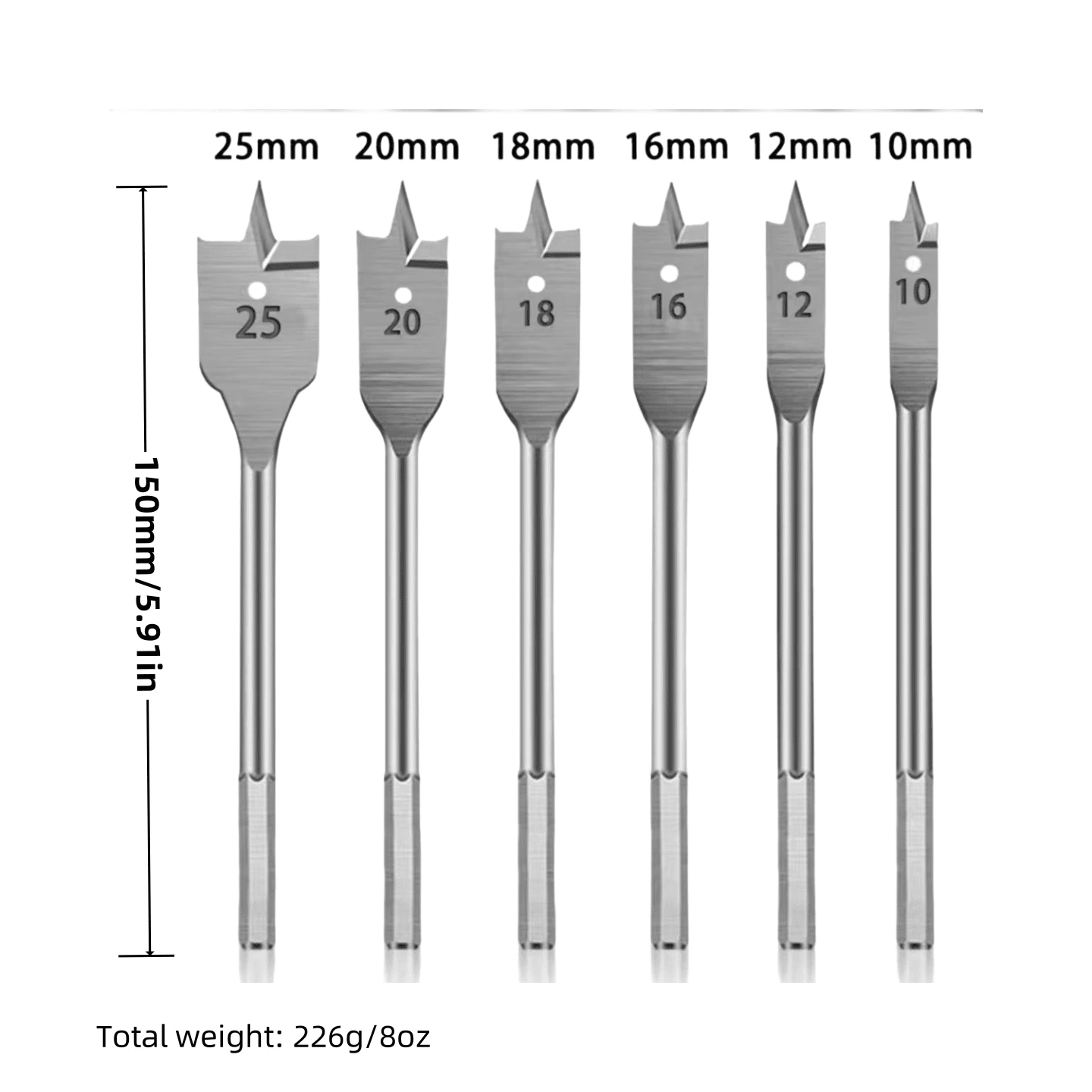 6pcs Flat Wood Drill Bit Set, Drawer Latch Mortising Chisel,