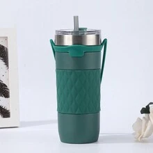 1 件装新款双层不锈钢车载杯，大容量硅胶盖真空隔热便携式随行杯带吸管 - 彩色 - 查看 14