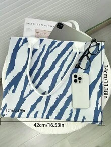 Túi Tote Dệt Kim Họa Tiết Ngựa Vằn Thời Trang Mùa Đông, Túi Tote, Túi Đeo Vai, Túi Mua Sắm Hàng Ngày Có Sức Chứa Lớn Có Thể Tái Sử Dụng, Túi Đeo Vai Bền Bỉ Túi Hoàn Hảo Cho Du Lịch Và Sử Dụng Hàng Ngày - Món Quà Lý Tưởng Cho Bạn Bè Và Gia Đình - Màu xanh lam - Xem 3