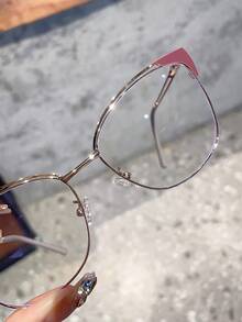 1 pieza Gafas de mujer con marco metálico y lentes transparentes con forma de ojo de gato y diseño versátil - Accesorios de gafas transparentes para mujeres - Multicolor - Ver 2