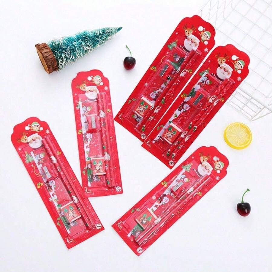 10pcs/Set Stationery Set Pencil Ruler Eraser Sharpener Set In Cartoon