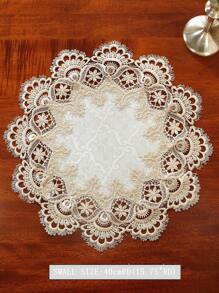 100% 涤纶面料，精致刺绣，水溶性蕾丝边圆形餐垫/杯垫，家居装饰，家庭聚会，节日装饰，派对及婚礼装饰，1 件装 - 米色 - 查看 8