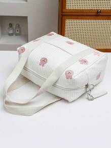 Túi xách INS Mom Hàn Quốc có gấu nhỏ, Túi đựng đồ bầu dung tích lớn, Túi xách, Túi xách thêu thời trang cho mẹ, Túi treo xe đẩy - Màu be - Xem 7