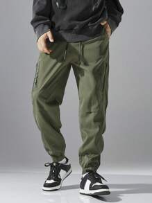 Men's Casual Fashionable Drawstring Cargo Pants - Army Green - View 5