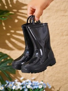 1 par de botas de lluvia para niños, impermeables, de unicolor - Negro - Ver 4