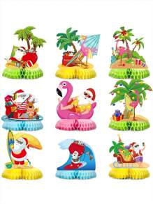 12 szt./24 szt./36 szt. Bożonarodzeniowe dekoracje z plastrami drewna plażowego, świąteczny Mikołaj, tropikalny flaming, ozdoby w kształcie deski surfingowej, letnia dekoracja choinki, artykuły na przyjęcia świąteczne, wystrój domu, wystrój pokoju, wystrój ściany