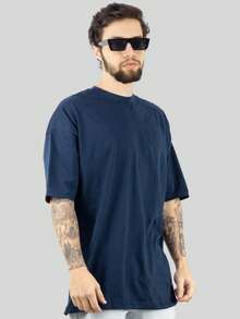 Kit 4 Men's Oversized Premium Streetwear Basic Wide T-Shirt 100% Cotton Thick Collar - 彩色 - 查看 4