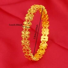 1 件 24k 铜镀金心形四叶花可开口手链迪拜欧美流行款式适合日常佩戴情人节、妈妈、母亲、母亲节、礼物 - 金色 - 查看 7