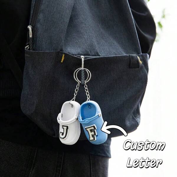1pc Creative Simulation Mini Shoes Keychain ,Personalized Slipper Keychain With Initial Pendants Colorful Shoe Charms ,For DIY Car Key Bag School Bag Backpack Phone Case Hanging Ornament,For Boyfriend Girlfriend Or Family