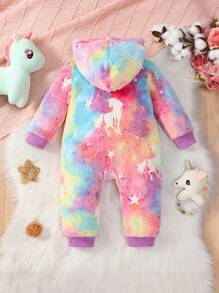 Mono informal con estampado de unicornio luminoso de felpa cálida para bebé niña, para otoño/invierno - Morado Violeta - Ver 3