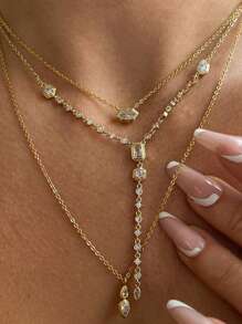 Novos colares gargantilha de aço inoxidável cor dourada simples pingentes de zircônia brilhante para mulheres meninas festa casamento joias