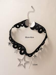 Dây chuyền xương đòn Gothic ren đen cổ điển thời trang và cá nhân hóa dành cho phụ nữ, vòng cổ ren phóng đại dành cho phụ nữ, trang sức tiệc khiêu vũ - Ngôi sao - Xem 3