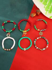 Set de 3 piezas: Pulsera y colgante de arcilla polimérica con perlas falsas hechas a mano para Navidad para mujeres
