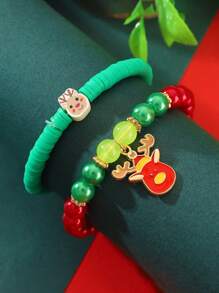Set de 3 piezas: Pulsera y colgante de arcilla polimérica con perlas falsas hechas a mano para Navidad para mujeres