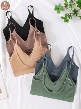 5pcs Set Women's U-Shape Racerback Seamless Wire-Free Sports Bras