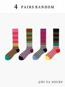 1/2/4/6 Pairs Random Autumn/Winter Styles, Multicolor Gradient Striped Socks, Slimming Leg, Fitted Calf Socks, Fashion Versatile, Suitable For Outdoor Sports, Fitness, Campus Daily Wear, Soft Comfortable Breathable, Odor-Resistant Warm, Slimming Women Calf Socks, Long Socks, Comfortable Warm - Multicolor - View 28