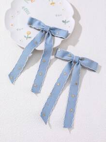 2pcs/4pcs Girl Jean Fabric Bow Hair Clips - Multicolor - View 4