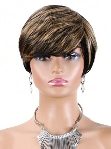 优雅女士短发精灵短发假发 - 1B/27 亮点短层次刘海女士短发精灵短发假发 6 英寸真人发直发玫瑰网帽 150% 密度基本款式无胶全机器制造巴西亮点层次剪裁多功能适合所有人 - 6 英寸短发精灵短发假发 - 間色和鋼琴色 - 查看 7