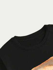 Cute Kitten T-Shirt On Bread Unisex Gift Printed Blouse Fashion Short Sleeve - 黑色 - 查看 4