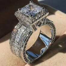 1 件男士时尚商务订婚戒指，银合金镶锆石装饰，订婚结婚派对戒指，情人节生日礼物，朋克戒指 - 銀色 - 查看 5