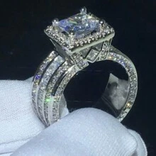 1 件男士时尚商务订婚戒指，银合金镶锆石装饰，订婚结婚派对戒指，情人节生日礼物，朋克戒指 - 銀色 - 查看 2
