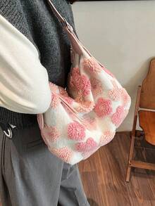 1 chiếc túi đeo vai họa tiết hoa nhiều màu thời trang thu đông cho nữ, sức chứa lớn, khóa kéo, hình lưỡi liềm, phong cách ngọt ngào, thích hợp làm quà tặng cho các buổi hẹn hò - Nhiều màu - Xem 6