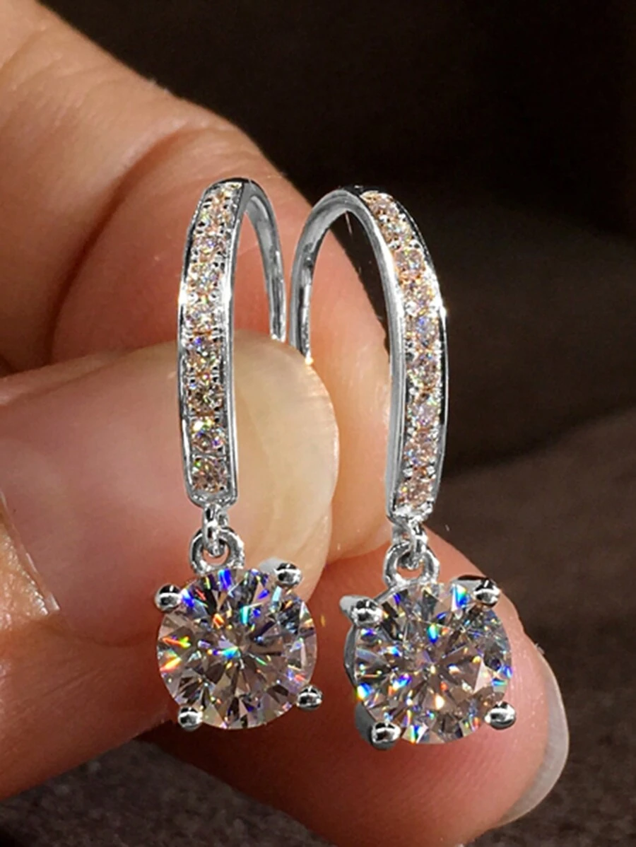 1 Pair Girls' Cubic Zirconia Teardrop Earrings, Suitable For Daily Decoration, Party Jewelry Or Birthday Gift - Silver - View 1