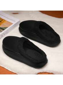 Winter Indoor Warm & Waterproof Winter Shoes EVA Solid Color Plush Closed Toe Slippers - Black - View 3