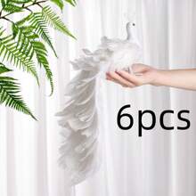 1入組37cm白孔雀模擬羽毛孔雀花園工藝裝飾品,適用於園藝和景觀裝飾 - 白色 - 查看 11