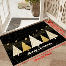 1 peça capacho 'Base preta com cinco árvores de Natal douradas brilhantes', tapete interno, tapete de arremesso, capacho criativo, tapete temático de entrada, decoração para casa, tapete antiderrapante, acessórios para quarto, adereços para fotos, decoração externa, tapete de arremesso, tapete de área, presente