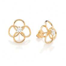 ROMMANEL EARRINGS PLATED 3X 24K 18K AND 22K GOLD WOMEN FLOWER 4 HOLLOW CIRCLE ZIRCONIA STONE 527323 - Vàng - Xem 4