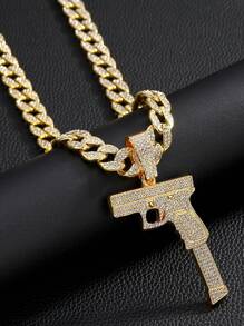 1pc European And American Style Men's Fashion Personality Hip Hop Gun Shaped Pendant Necklace With Full Rhinestones, Suitable For Jewelry Festival Parties