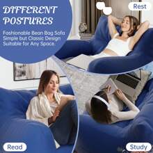 JOYRACER Oversized Bean Bag Chair For Adults, 2-Seater Loveseat Sofa, Bean Bag Couch With Filler Giant Living Room Bean Bag Chair With Pocket, Big Lazy Sofa Accent Chair For Gaming, Reading(Beige/Gray/Pink/Royal Blue) - 寶藍色 - 查看 3