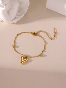 GEREIT 1 chiếc Vòng tay hình trái tim bằng thép không gỉ 18K thời trang đính đá Zirconia, thích hợp để đeo hàng ngày cho phụ nữ - Vàng - Xem 5