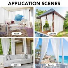 2 Pcs Waterproof Outdoor Sheer Curtains, Faux Linen Solid Outdoor Curtains, Indoor Sheer Curtains Outdoor Curtain Panels For Patio Yard - trắng - Xem 4