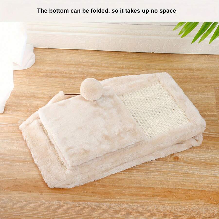 Foldable Triangular Cat Scratching Board Plush Cat Bed Tent Cat Self