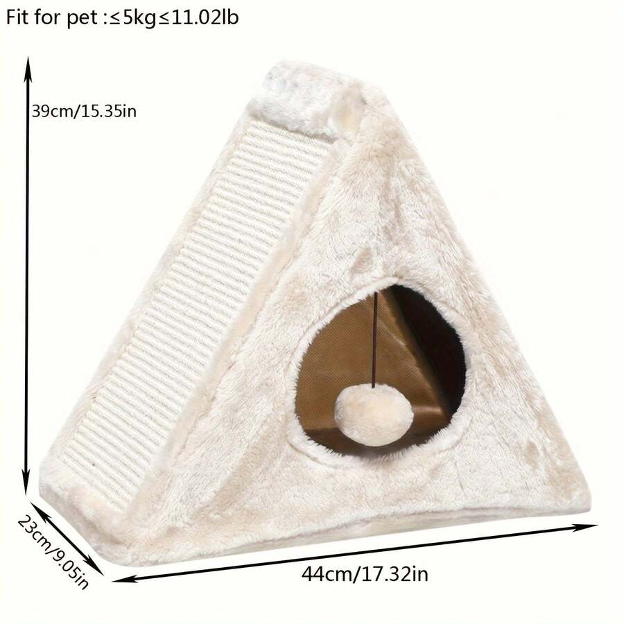 Foldable Triangular Cat Scratching Board Plush Cat Bed Tent Cat Self