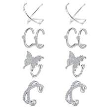 6-8Pcs Stainless Steel Ear Cuff Helix Cartilage Clip On Wrap Earrings Fake Nose Ring Non-Piercing Adjustable Men Women