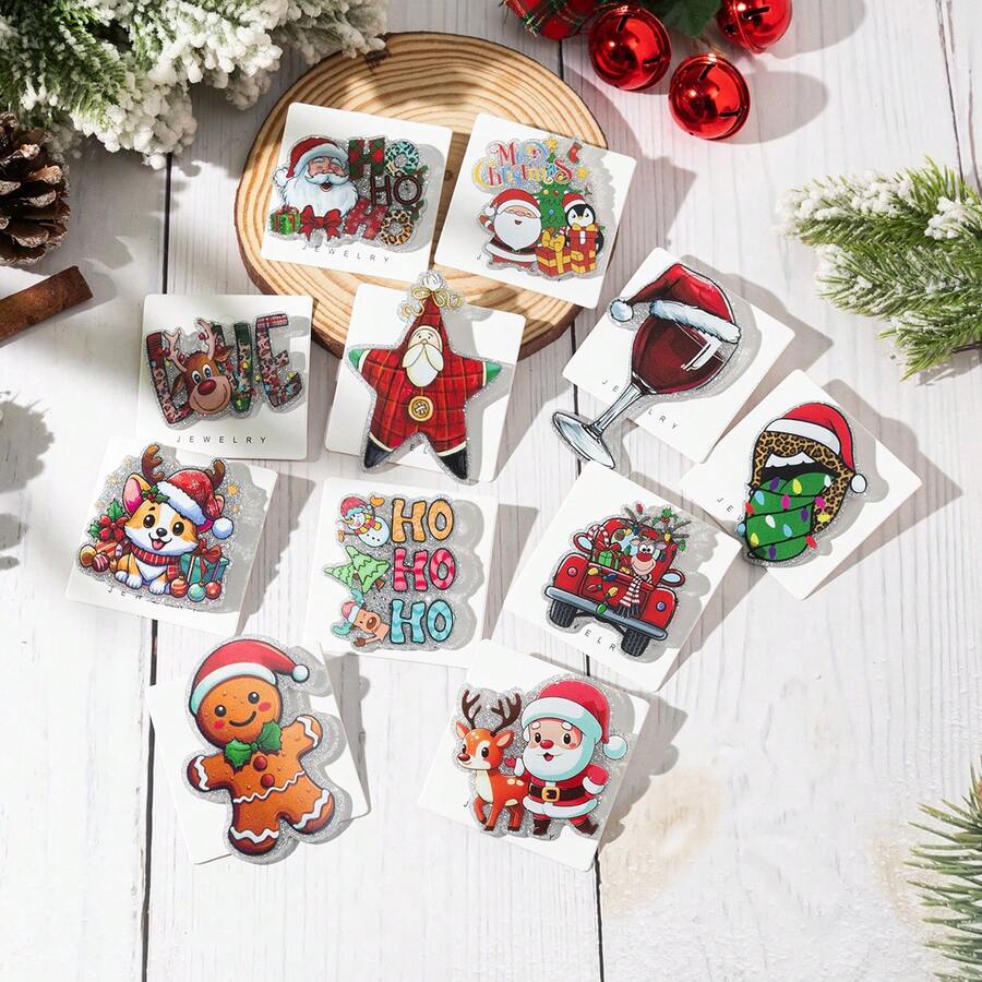 1 chiếc trâm cài áo hình ông già Noel tuần lộc nhiều màu cho nữ, huy hiệu thiết kế độc đáo hình chú chó con bánh gừng và ly rượu, món quà Giáng sinh hoàn hảo - Nhiều màu - Xem 1