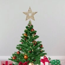 1 pieza - Decoración de árbol de Navidad con diseño de patrón calado de hierro, con polvo dorado rociado en la estrella de la punta del árbol, artículos de decoración para escenas navideñas en el hogar