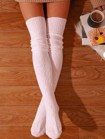 1pair Thick Knitted Over-Knee Socks, Coarse Yarn Soft And Warm Thigh-High Stockings, Thick And Comfortable Knee Socks, Extra Long Socks For Fall And Winter, Women's Legwarmers And Socks, A Gift For Women That Is Perfect For Daily Wear