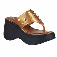 Women's Wedge Clogs Platform Flip Flops Thick Heel - Bronze - View 2