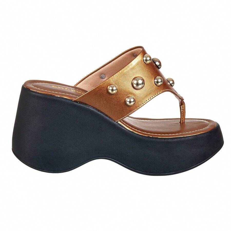 Women's Wedge Clogs Platform Flip Flops Thick Heel - Bronze - View 1