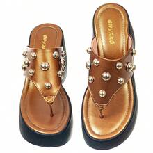 Women's Wedge Clogs Platform Flip Flops Thick Heel - Bronze - View 4
