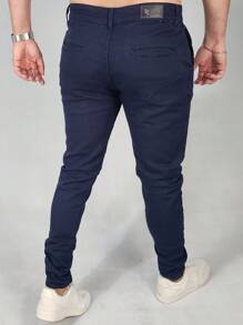 Men's Tailored Social Pants Twill, Elastane, Lycra, Skinny, Built-In Pocket - 藏蓝色 - 查看 3
