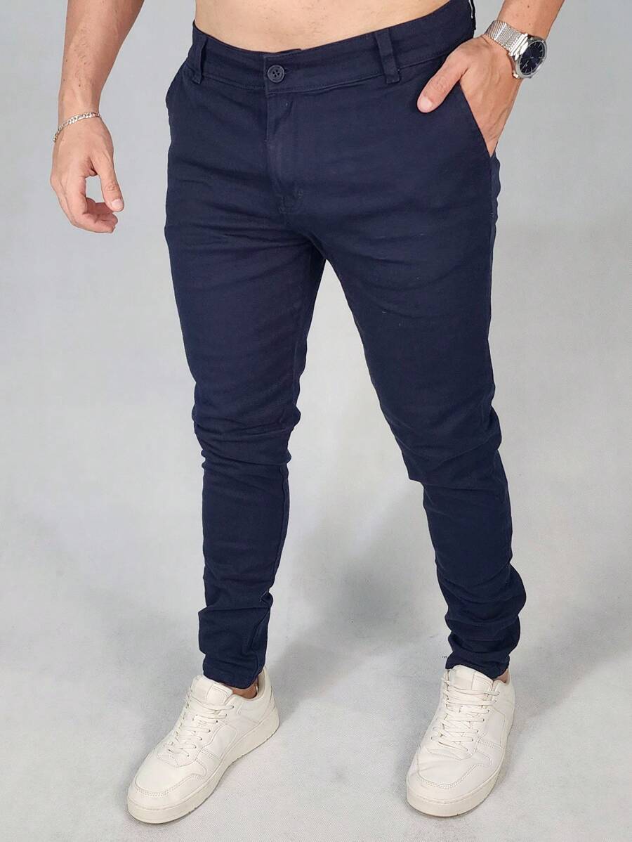 Men's Tailored Social Pants Twill, Elastane, Lycra, Skinny, Built-In Pocket - 藏蓝色 - 查看 1