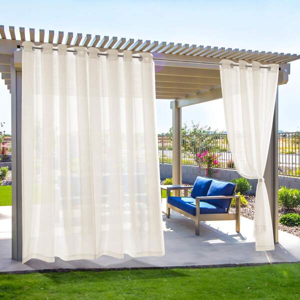 2 Pcs Waterproof Outdoor Sheer Curtains, Faux Linen Solid Outdoor Curtains, Indoor Sheer Curtains Outdoor Curtain Panels For Patio Yard