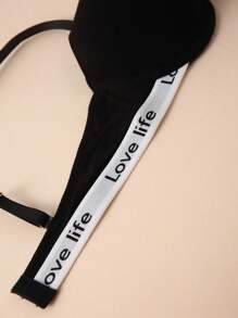 3 PCS Solid Color Letter Tape Push Up Underwire Bra