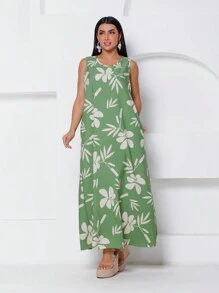 Printed Tank Dress Without Belt - 綠色 - 查看 1